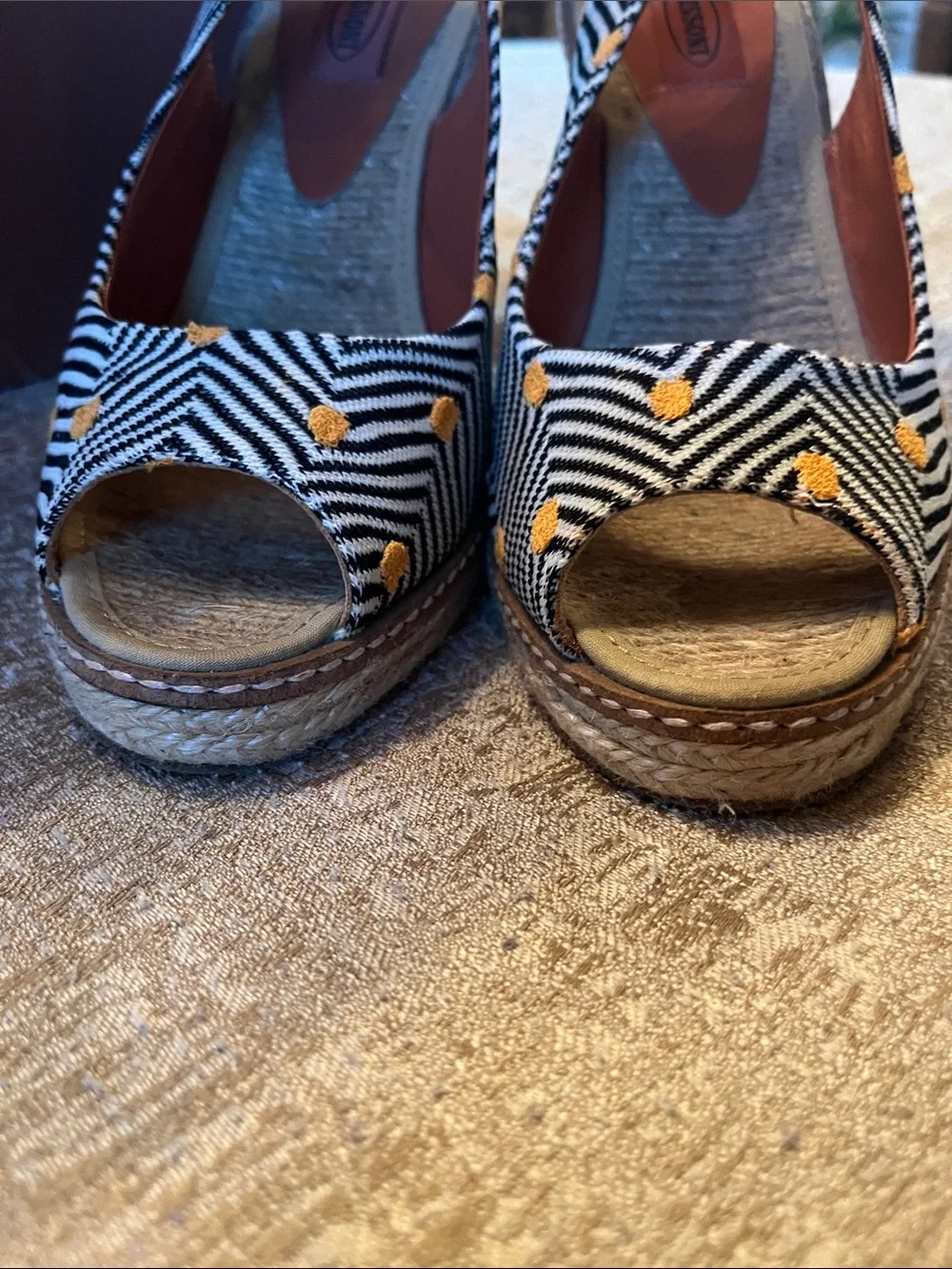 Missoni Black & Yellow Chevron Peep-Toe Wedges